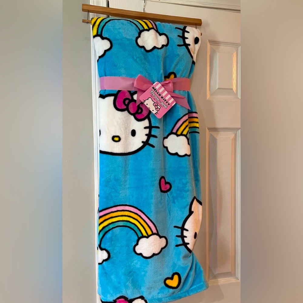 NWT Hello Kitty Rainbow Throw Blanket - blue plush